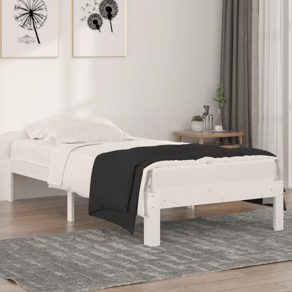 Vidaxl Rám postele, biely, masívne drevo, 90x190 cm, jednolôžková