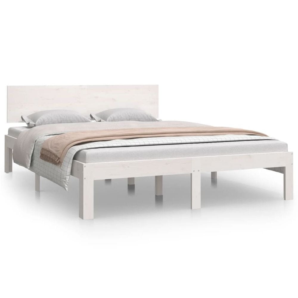 Vidaxl Rám postele, biely, masívne drevo, 135x190 cm, dvojlôžková