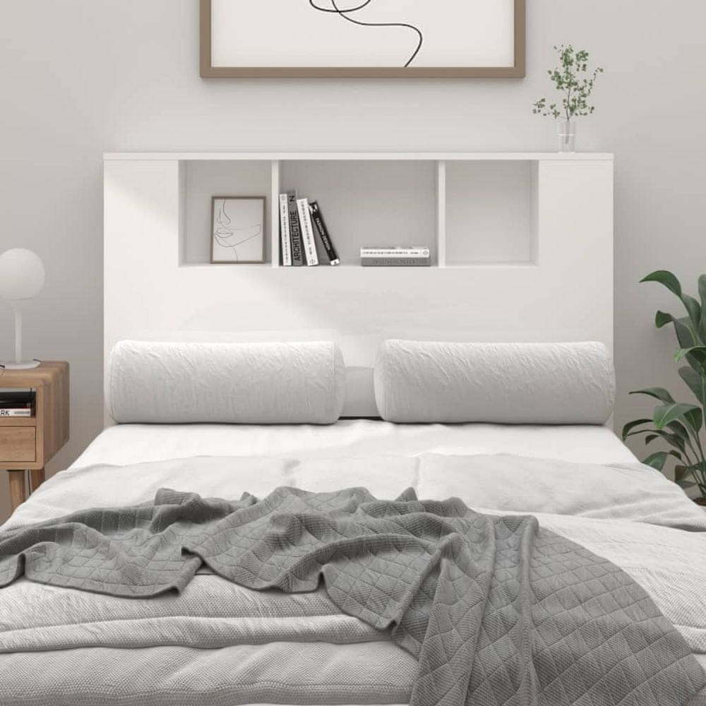 Vidaxl Čelo postele s policami, lesklá biela, 120x18,5x104,5 cm