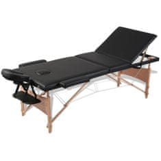 Vidaxl Čierny skladací masážny stôl s 3 zónami a dreveným rámom