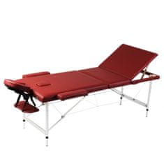 Vidaxl Červený skladací masážny stôl s 3 zónami a hliníkovým rámom