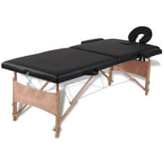 Vidaxl Čierny skladací masážny stôl s 2 zónami a dreveným rámom