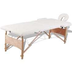 Petromila vidaXL Krémovo biely skladací masážny stôl, 2 zóny, drevený rám