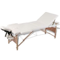 Petromila vidaXL Krémovo biely skladací masážny stôl, 3 zóny, drevený rám