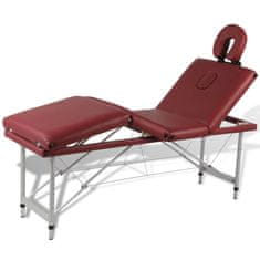 Vidaxl Červený skladací masážny stôl so 4 zónami a hliníkovým rámom