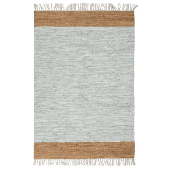 Vidaxl Ručne tkaný Chindi koberec svetlosivý a žltohnedý 16x230 cm kožený