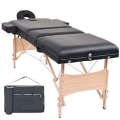 Vidaxl Skladací masážny stôl, 3 zóny, 10 cm hrubý, čierny