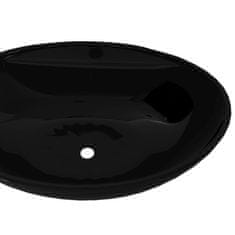 Petromila vidaXL Čierne oválne keramické umývadlo do kúpeľne s otvorom na batériu
