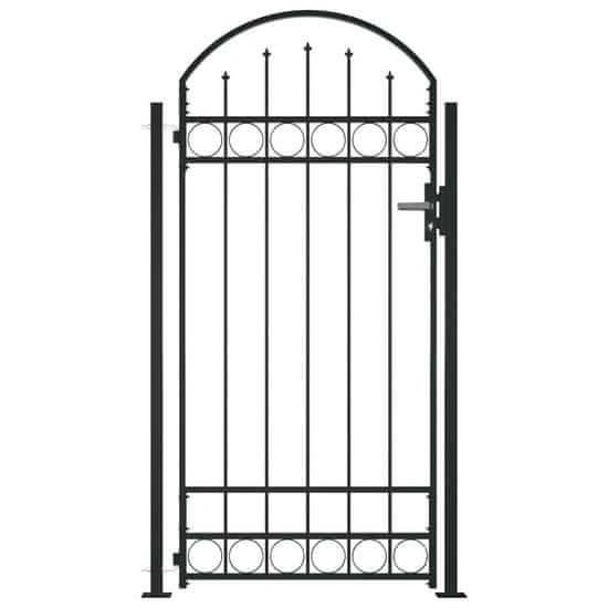 Vidaxl Plotová brána s oblúkom a 2 stĺpikmi 105x204 cm, čierna