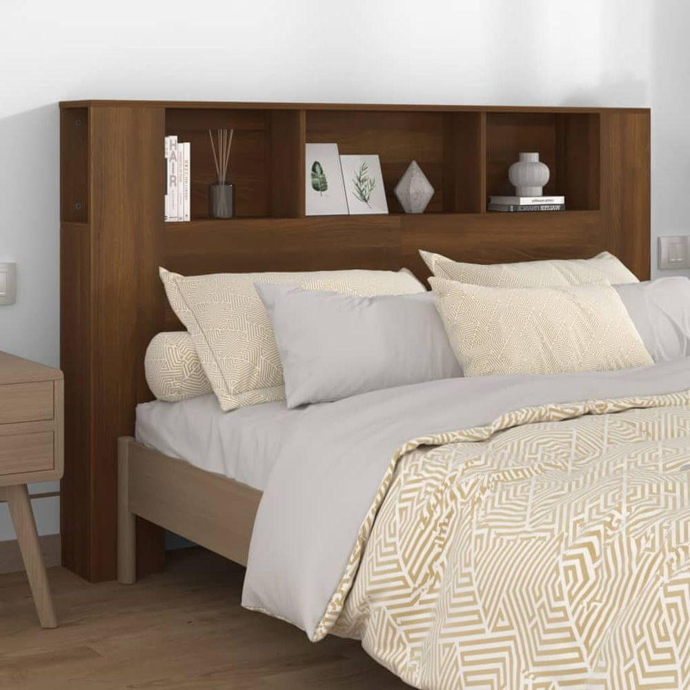 Vidaxl Čelo postele s policami, hnedý dub, 160x18,5x104,5 cm