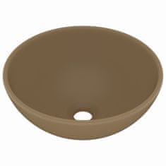 Vidaxl Luxusné umývadlo, okrúhle, matné krémové 32,5x14 cm, keramika