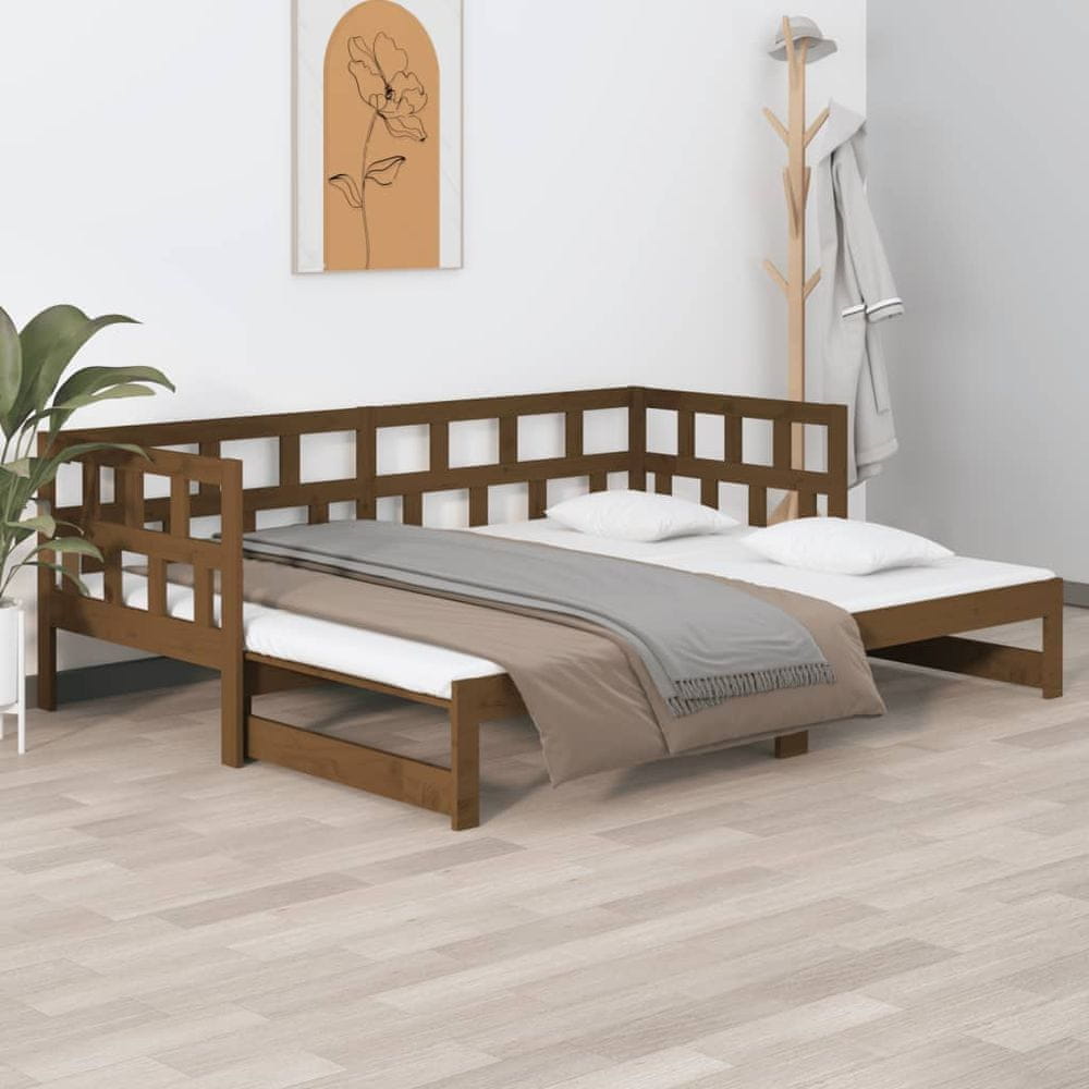 Vidaxl Výsuvná posteľ, medovo hnedá, borovicové drevo, 2x(80x200) cm