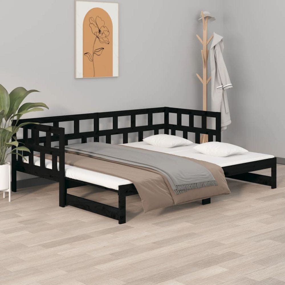 Vidaxl Výsuvná posteľ, čierna, masívne borovicové drevo, 2x(80x200) cm