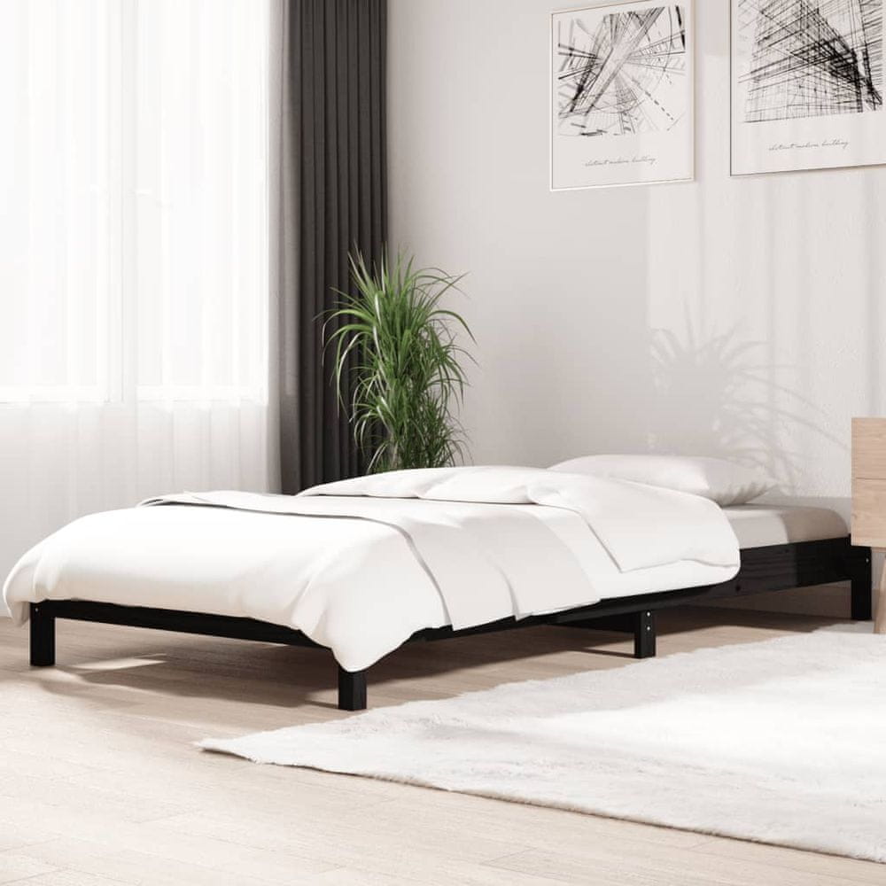 Vidaxl Denná posteľ čierna 75x190 cm borovicový masív