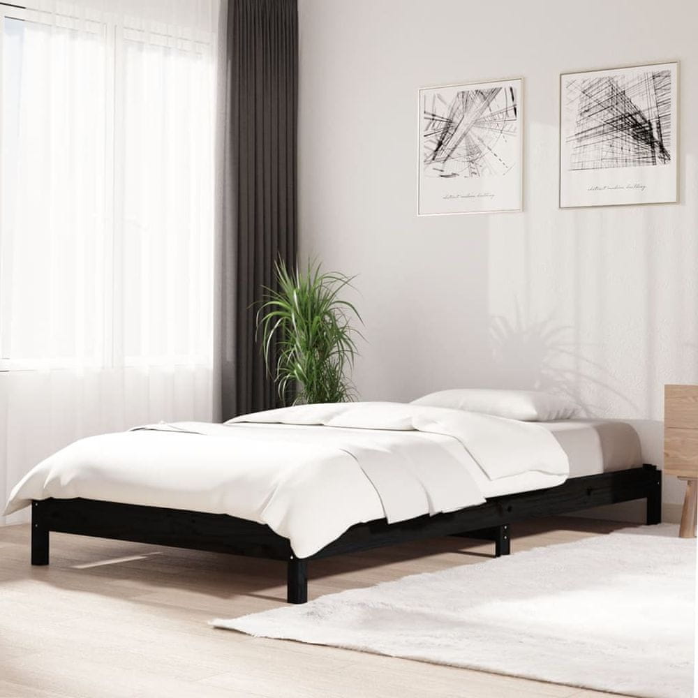 Vidaxl Stohovateľná posteľ čierna 100x200 cm borovicový masív