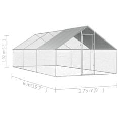 Vidaxl Vonkajšia klietka pre sliepky 2,75x6x1,92 m, pozinkovaná oceľ
