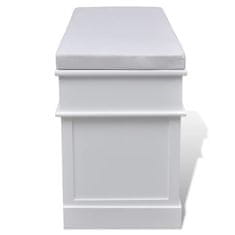Vidaxl Biela skladovacia lavica s vankúšom 2 zásuvky 3 krabice