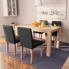 shumee Jedálenský stôl+stoličky 5 ks, umelá koža, dubové drevo, čierne