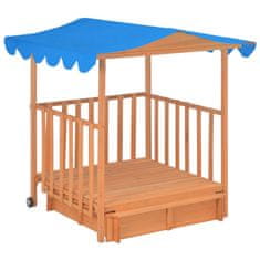Vidaxl Detský domček s pieskoviskom, jedľové drevo, modrý UV50