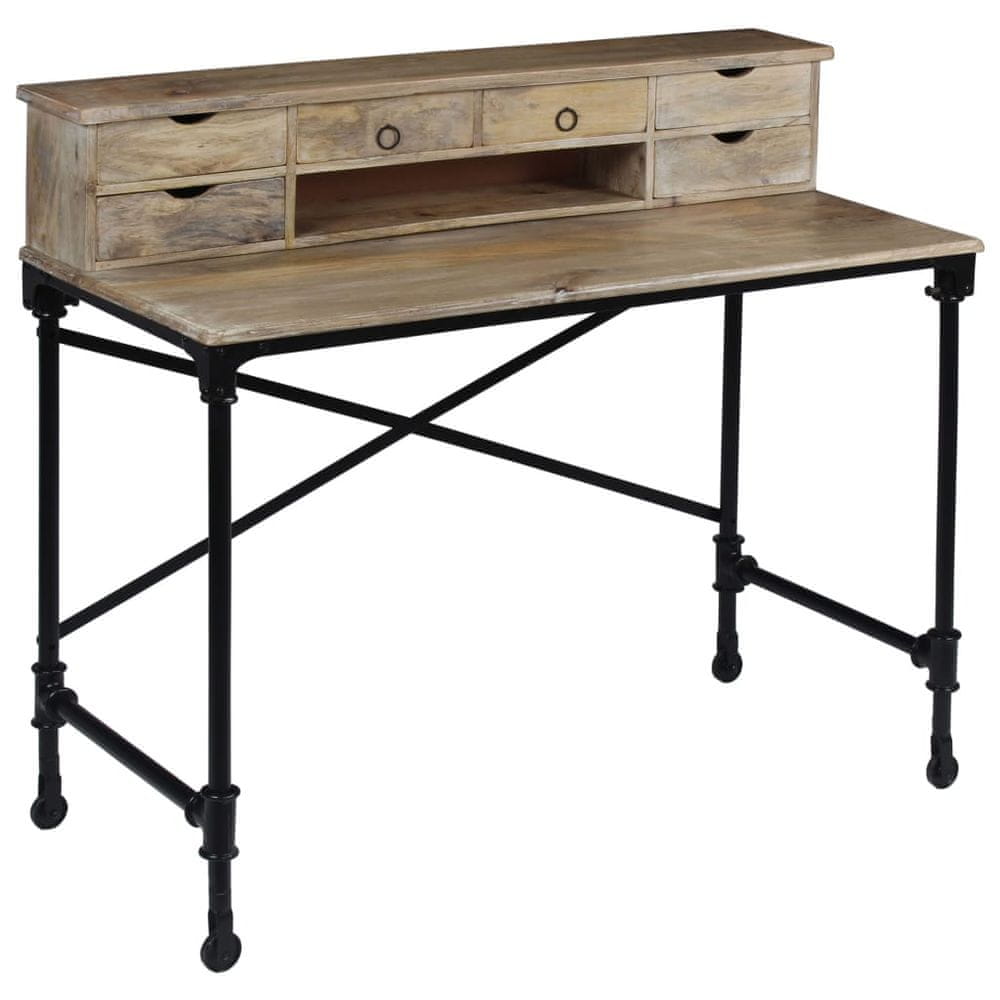Petromila vidaXL Písací stôl, masívne mangovníkové drevo a oceľ, 110x50x96 cm