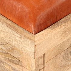 Vidaxl Úložná lavica, pravá koža a masívne mangovníkové drevo, 80x44x44 cm