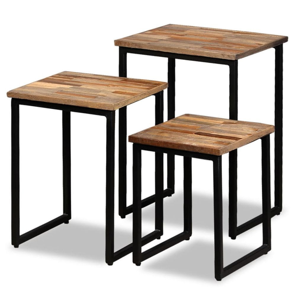 Petromila vidaXL Stohovateľné konferenčné stolíky, 3 kusy, recyklované teakové drevo