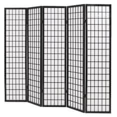 Vidaxl Skladací paraván s 5 panelmi, japonský štýl 200x170 cm, čierny