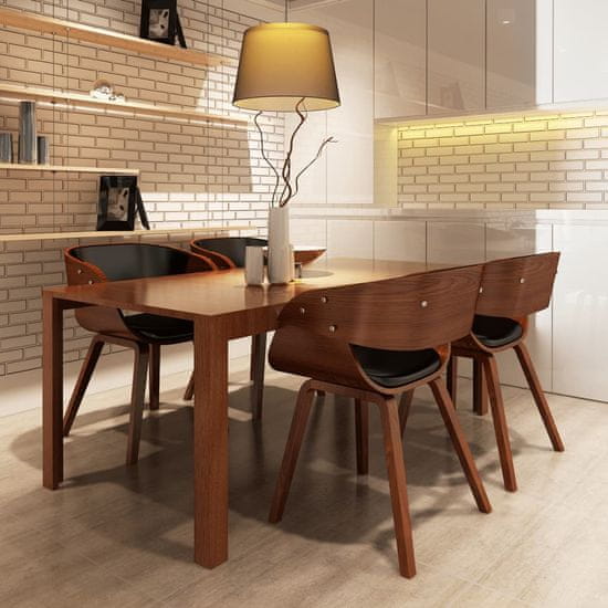 Vidaxl Jedálenské stoličky 4 ks, hnedé, ohýbané drevo a umelá koža
