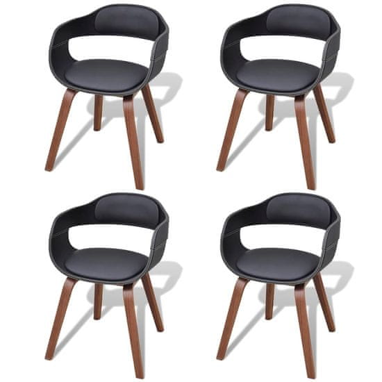 Vidaxl Jedálenské stoličky 4 ks, čierne, ohýbané drevo a umelá koža