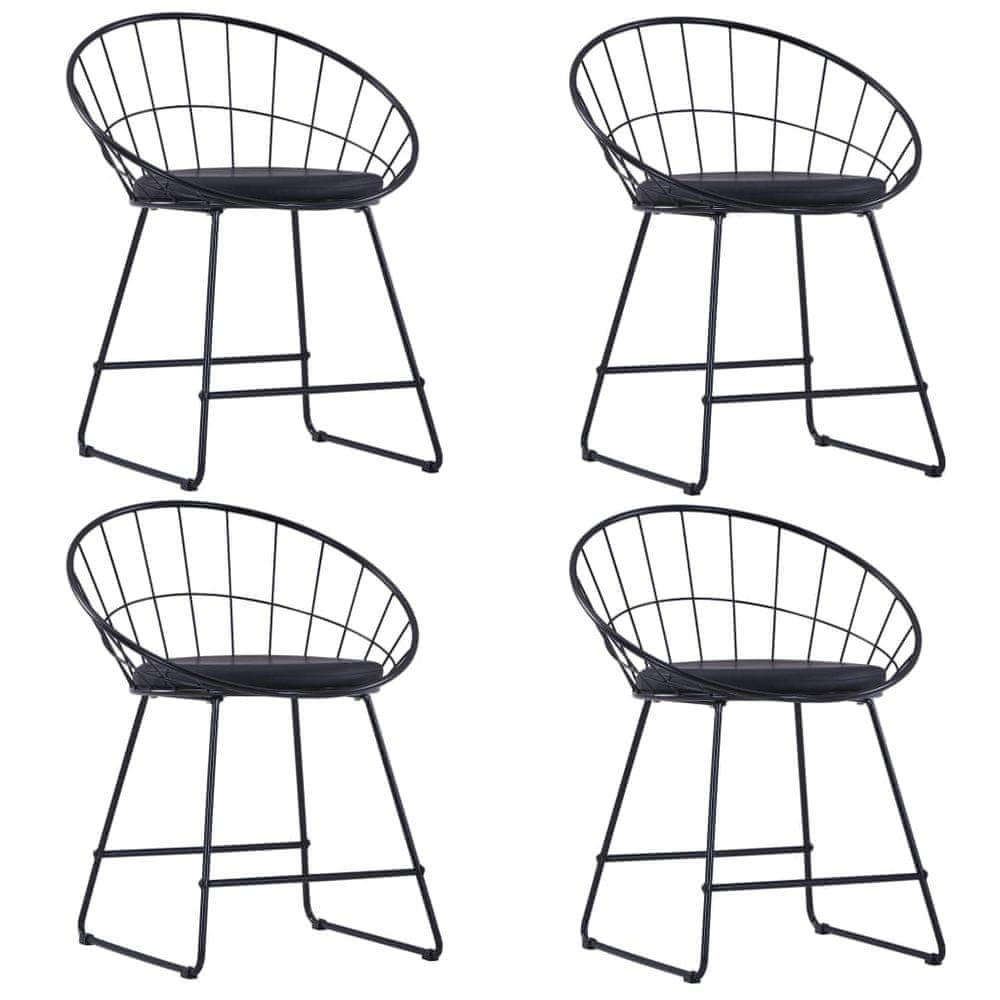 Vidaxl Jedálenské stoličky so sedadlami z umelej kože 4 ks čierne oceľ