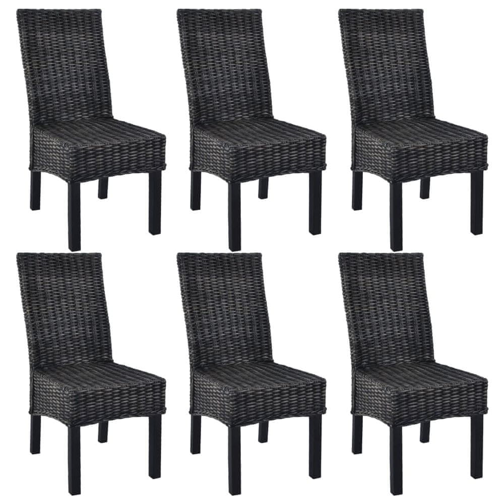 Petromila vidaXL Jedálenské stoličky 6 ks, čierne, kubu ratan a mangové drevo
