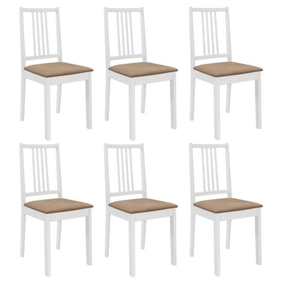 Vidaxl Jedálenské stoličky s podložkami 6 ks, biele, drevený masív