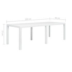 Vidaxl Záhradný stôl biely 220x90x72 cm plastový s ratanovým vzhľadom