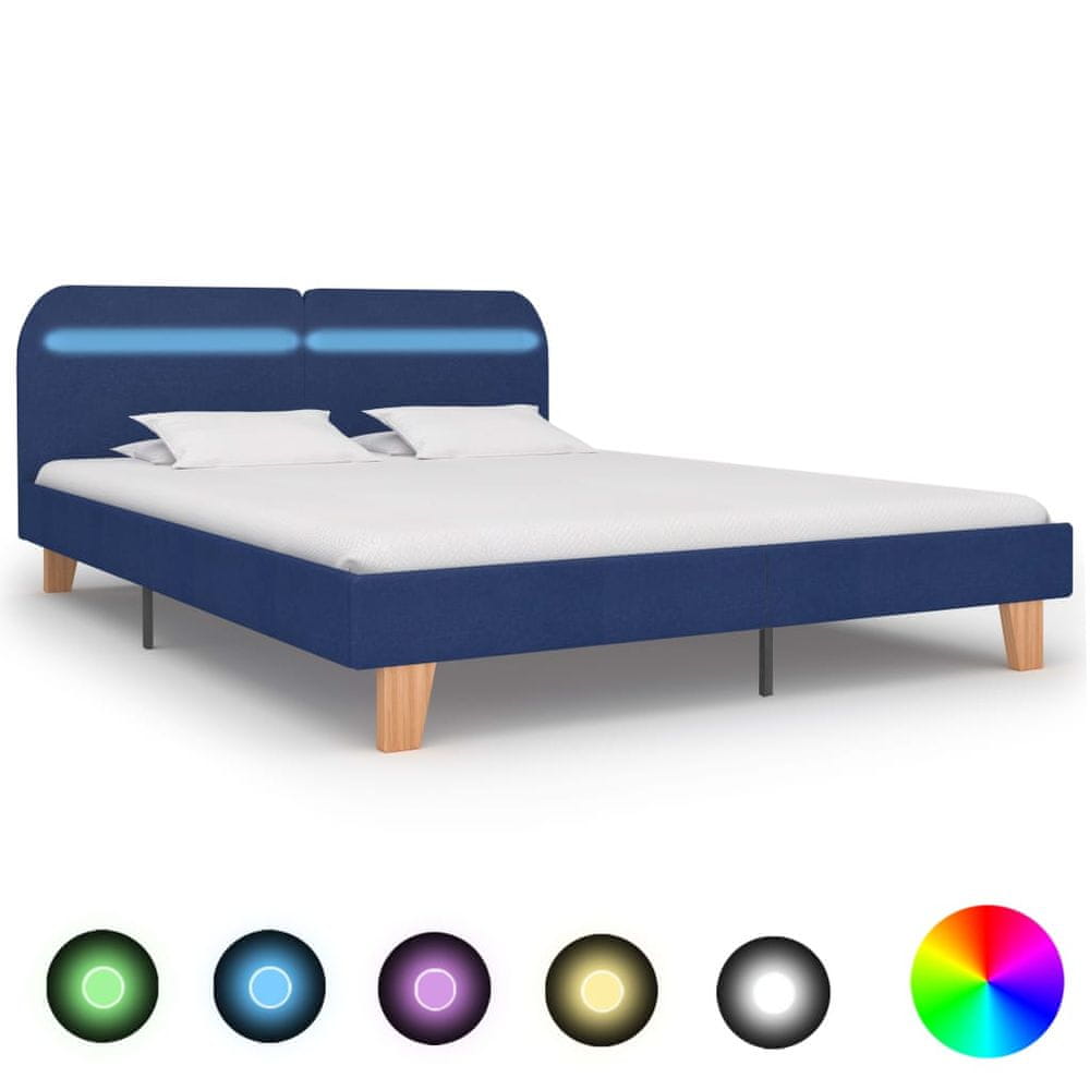 Petromila vidaXL Rám postele s LED svetlom modrý látkový 160x200 cm