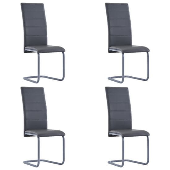 Vidaxl Jedálenské stoličky, perová kostra 4 ks, sivé, umelá koža