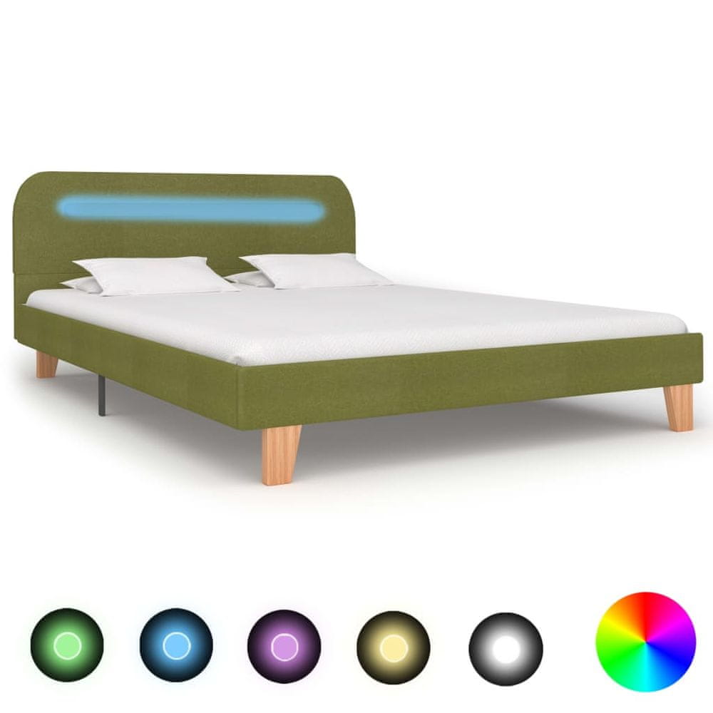 Petromila vidaXL Rám postele s LED svetlom zelený látkový 140x200 cm