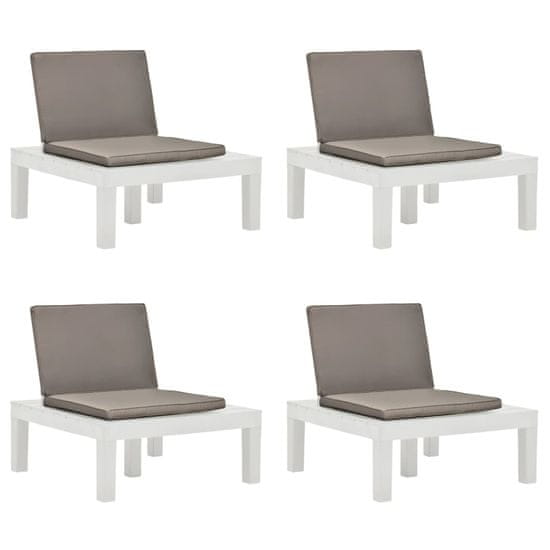 Vidaxl Záhradné stoličky s podložkami 4 ks plast biele