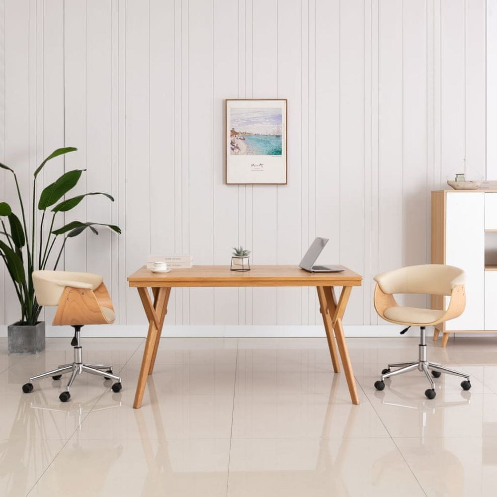 Petromila vidaXL Otočná kancelárska stolička krémová ohýbané drevo a umelá koža