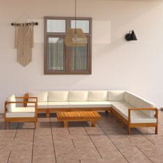 Petromila vidaXL 10-dielna záhradná sedacia súprava s krémovobielymi podložkami akáciové drevo