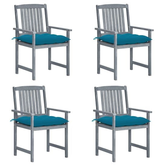Petromila vidaXL Záhradné stoličky s podložkami 4 ks, sivé, akáciový masív