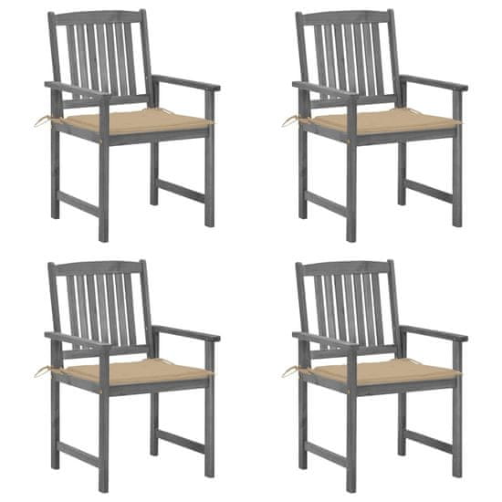 Vidaxl Režisérske stoličky s poduškami 4 ks sivé masívne akáciové drevo