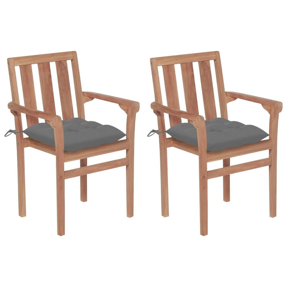 Vidaxl Záhradné stoličky 2 ks, sivé podložky, tíkový masív