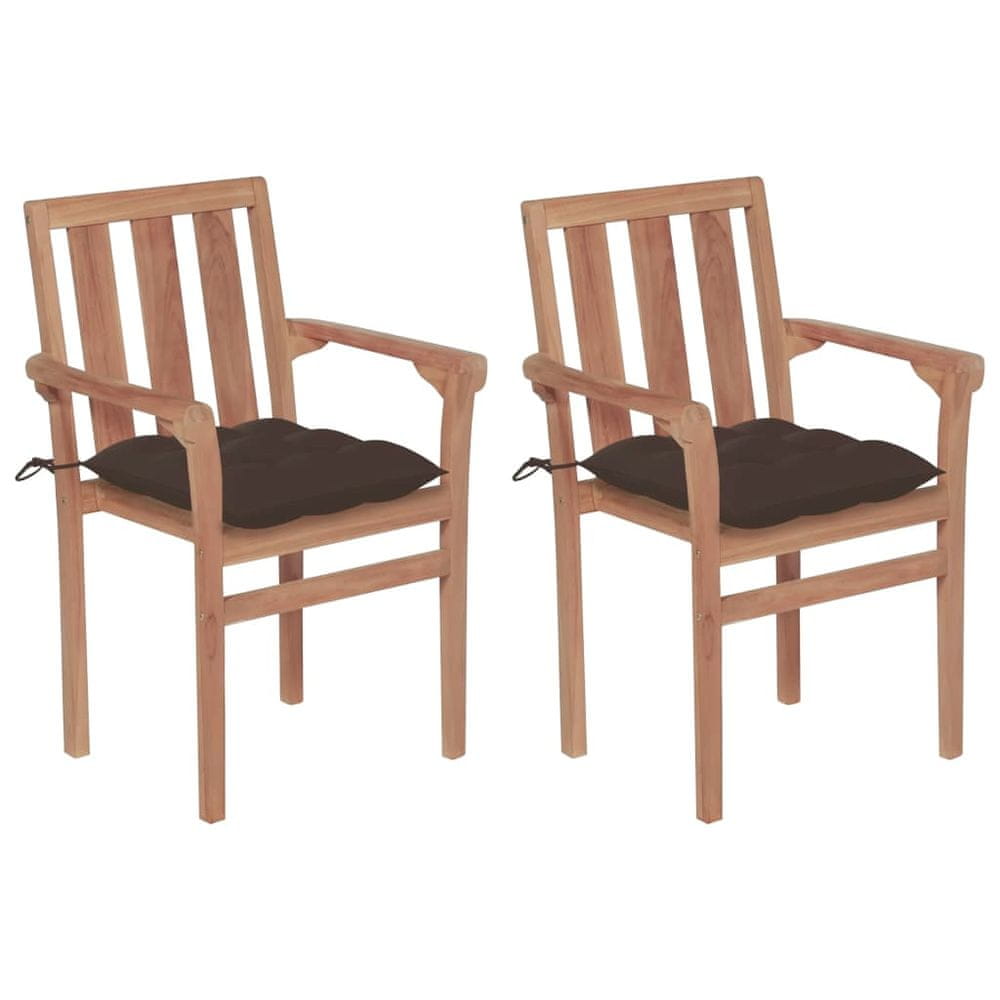 Petromila vidaXL Záhradné stoličky 2 ks, sivohnedé podložky, tíkový masív