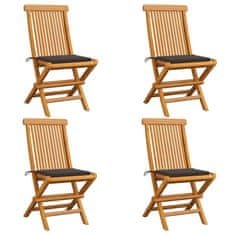 Vidaxl Záhradné stoličky, sivohnedé podložky 4 ks, tíkový masív