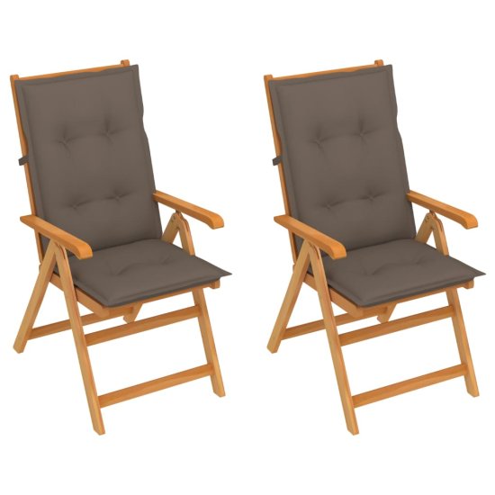 Vidaxl Záhradné stoličky 2 ks so sivohnedými podložkami tíkový masív