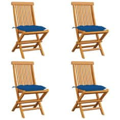 Vidaxl Záhradné stoličky s modrými podložkami 4 ks tíkový masív