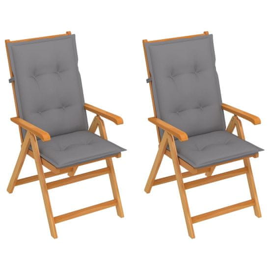 Vidaxl Záhradné stoličky 2 ks so sivými podložkami tíkový masív