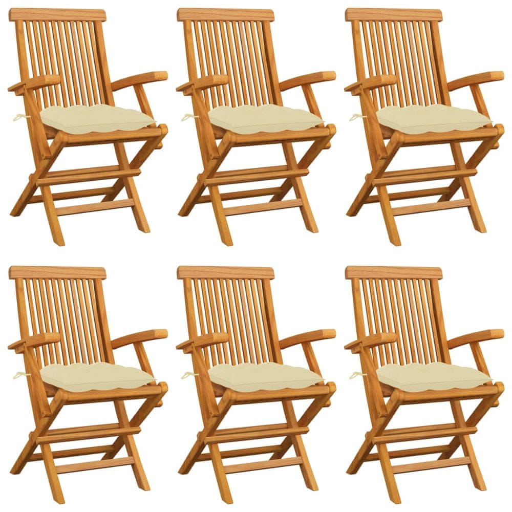 Petromila vidaXL Záhradné stoličky s krémovo-bielymi podložkami 6 ks tíkový masív