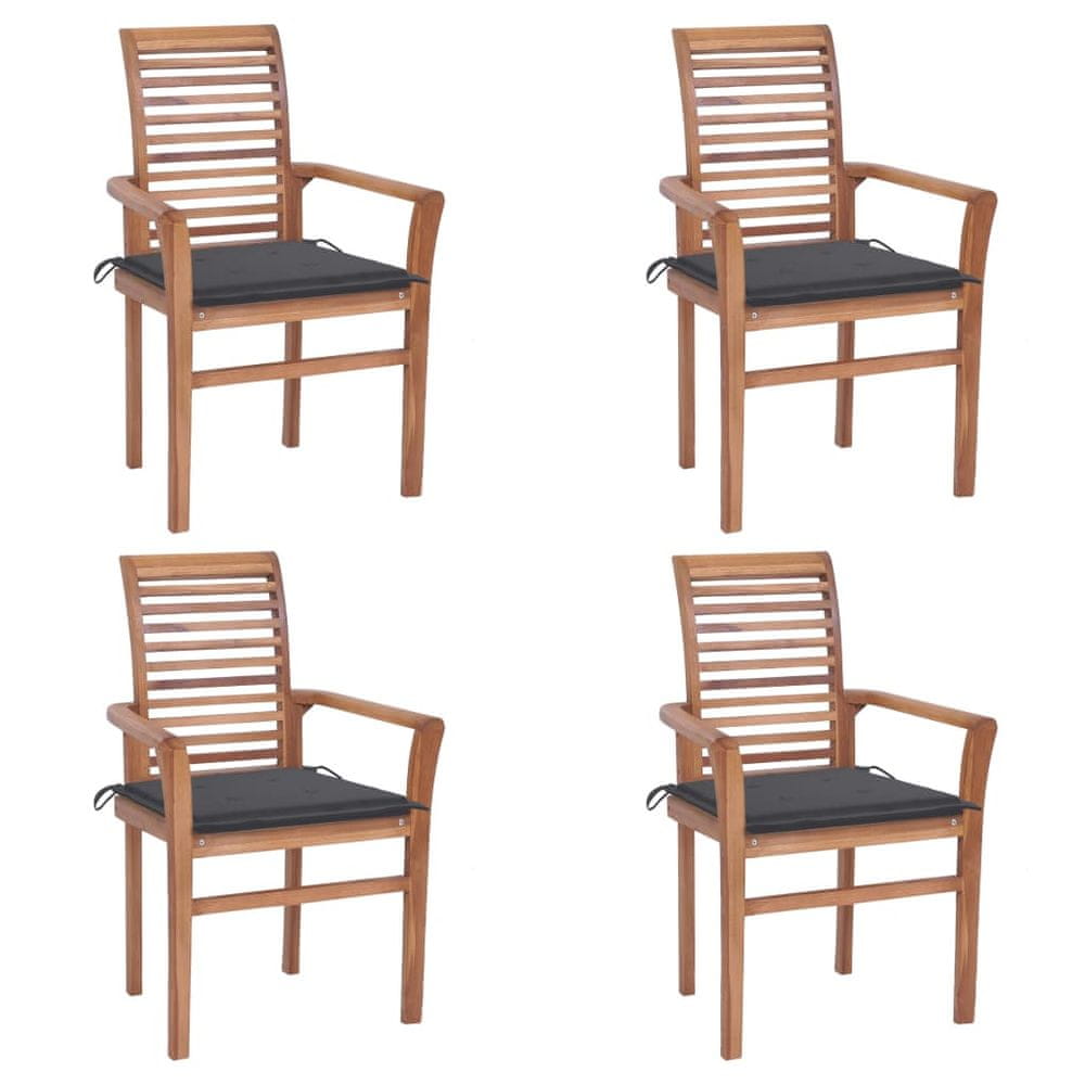 Vidaxl Jedálenské stoličky 4 ks, antracitové podložky, tíkový masív