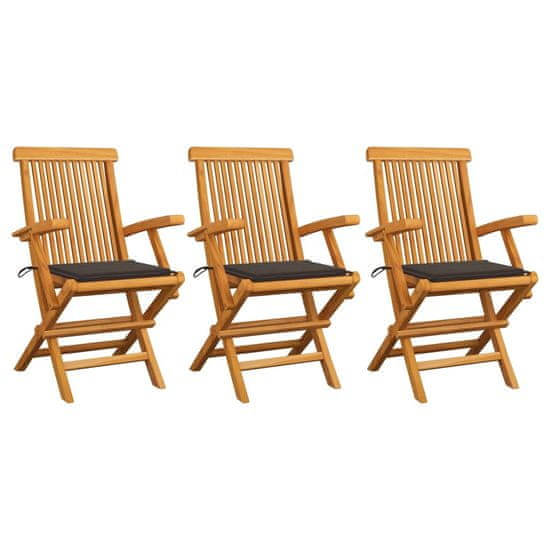 Vidaxl Záhradné stoličky, sivohnedé podložky 3 ks, tíkový masív